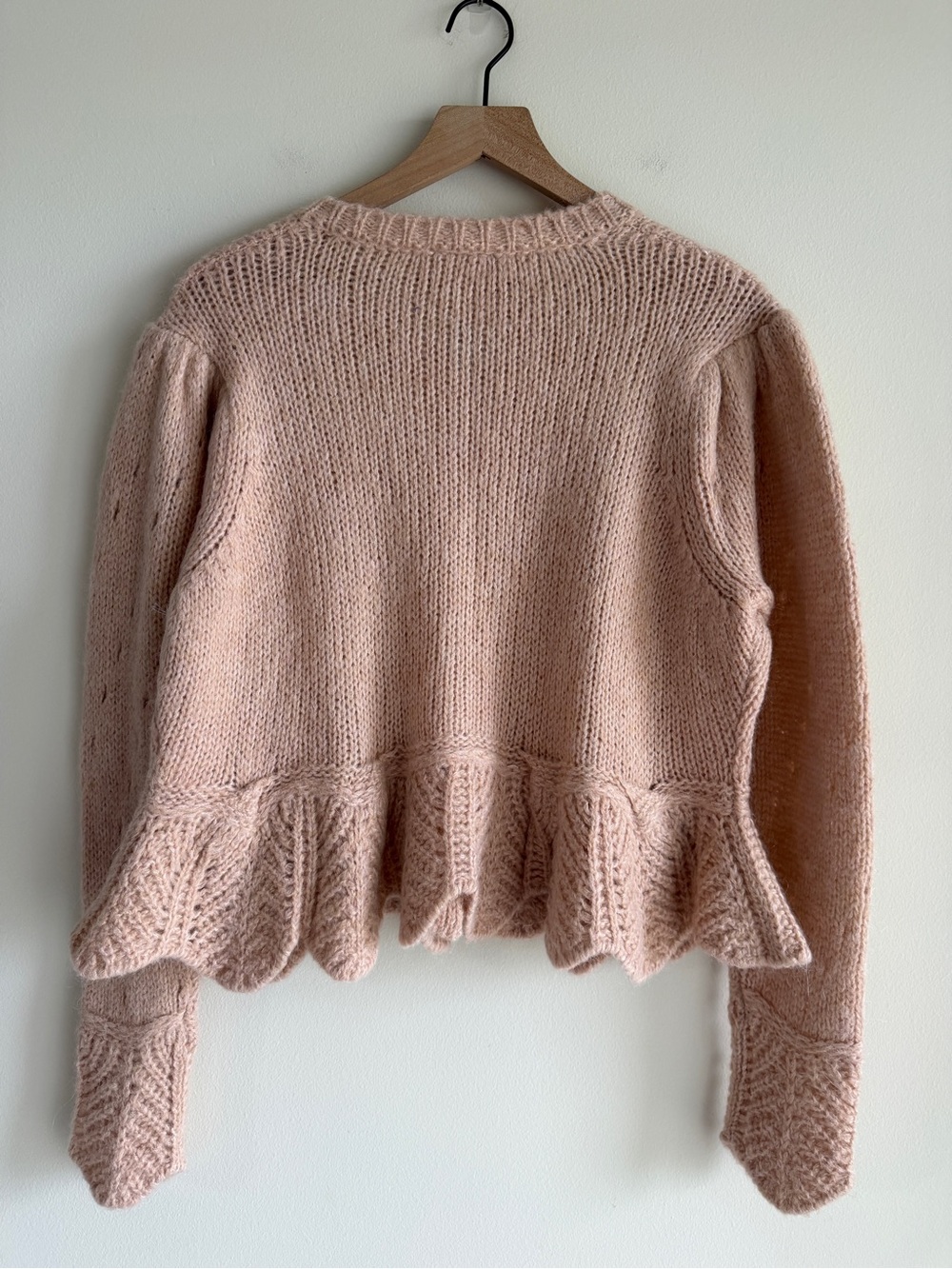 FARM Rio Sand Ruffle Knit Cardigan Mohair Wool Size XL Made in Italy - Picture 7 of 11